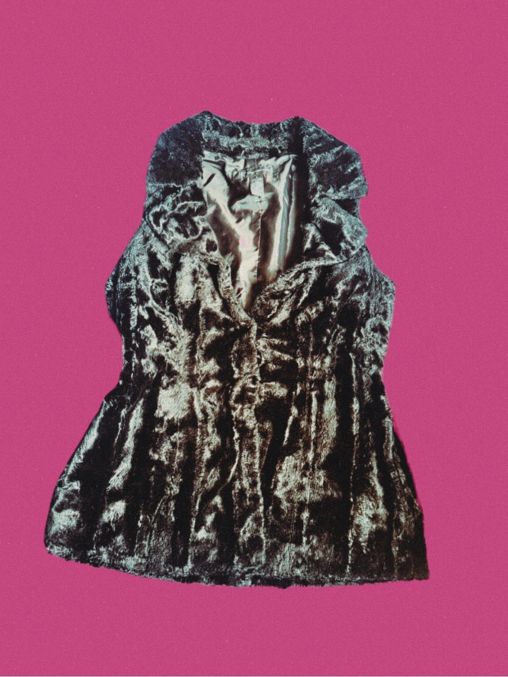 Vintage Velour Faux Fur Sleeveless Vest - Black